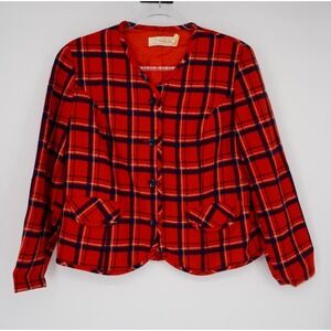 Young Pendleton Kids Red Plaid Wool Blazer Jacket Vintage Size 13-14 preppy 90s